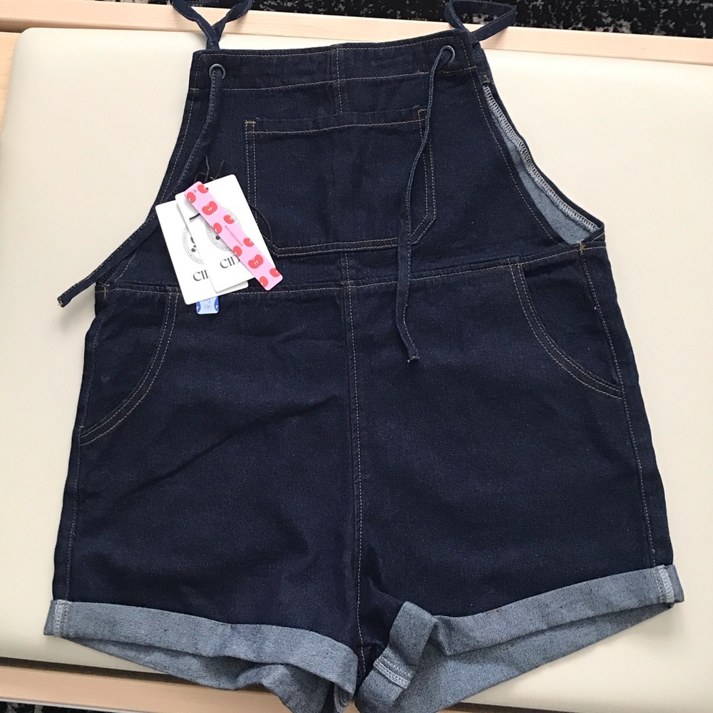Cider navy denim overalls with colorful tag set